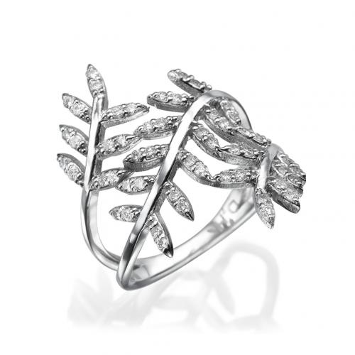 טבעת יהלומים  - בעיצוב עלים 
